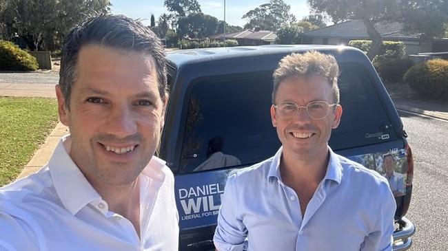 SA's Liberal conservative powerbroker and top Senate pick Alex Antic (left) and conservative commentator and defeated Spence candidate Daniel Wild. Picture: Facebook