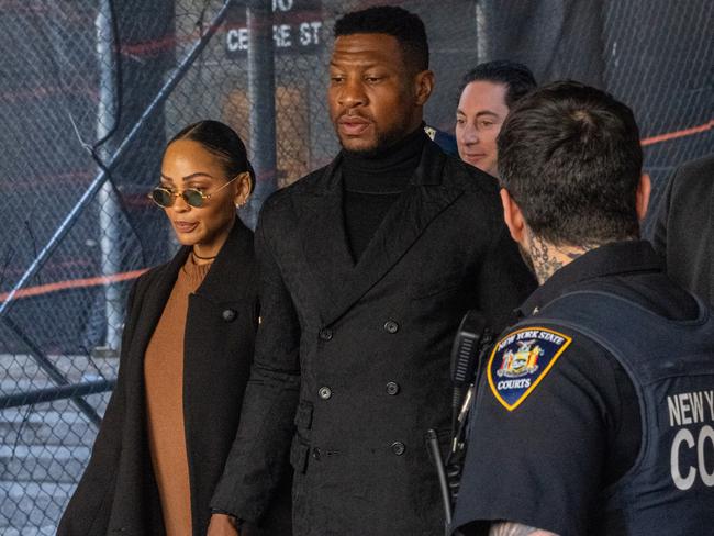 Majors was accompanied by girlfriend Meagan Good at his sentencing hearing in the domestic abuse case at Manhattan Criminal Court on April 2024. Picture: David Dee Delgado/Getty Images