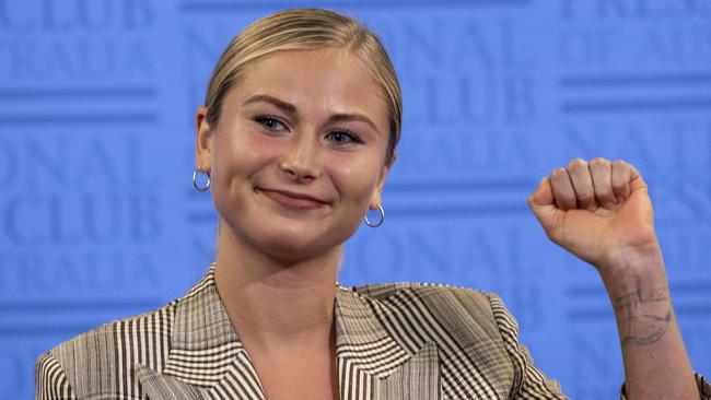 Australian of the Year and rape survivor Grace Tame at the National Press Club in Canberra. Picture: NCA NewsWire / Gary Ramage.