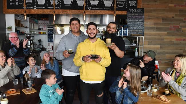 Number 8: Ahmed and Kifah Elhouli with their dad Waleed Albaz from Black Seed Cafe in Werribee. Picture: Josie Hayden