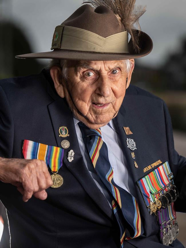 Godfrey with his and his father’s war medals. Picture: Tony Gough