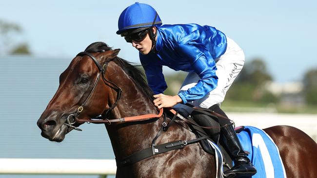 SYDNEY, AUSTRALIA - FEBRUARY 22: Zac Lloyd riding Broadsiding win Race 8 Kia Ora Hobartville Stakes during Sydney Racing at Rosehill Gardens on February 22, 2025 in Sydney, Australia. (Photo by Jeremy Ng/Getty Images)