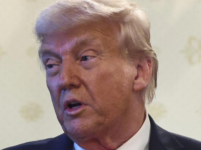 President Donald Trump speaks during an Easter prayer service and dinner in the Blue Room of the White House in Washington, Wednesday, April 16, 2025. (Pool via AP)