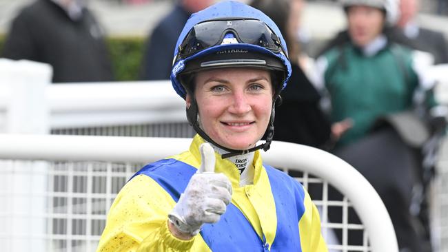 Jamie Kah gives a thumbs up after winning the Doveton Stakes at Caulfield aboard Ghaanati on December 2. Picture: Reg Ryan / Racing Photos