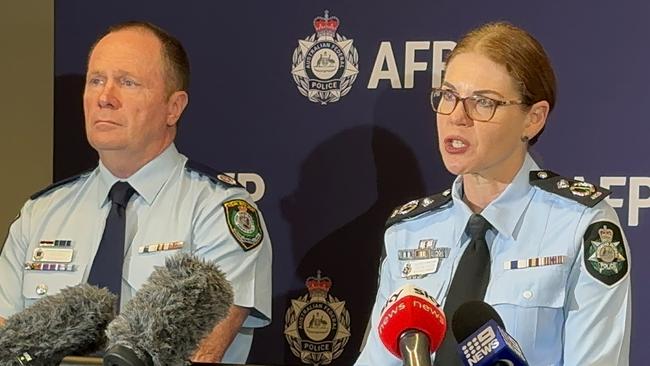 NSWPS Assistant Commissioner Michael Fitzgerald (right) alongside AFP Assistant Commissioner Justine Gough at Tuesday’s press conference. Picture: Mohammad Alfares