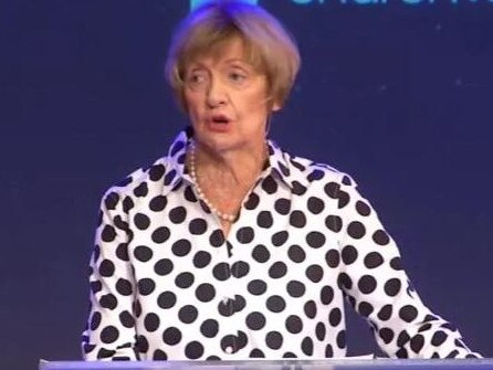 Margaret Court during her sermon on Sunday. Picture: YouTube