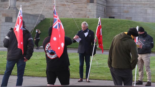 The group is believed to be linked to others, including Hardcore Australian and Muster Under the Red Duster. Picture: David Crosling