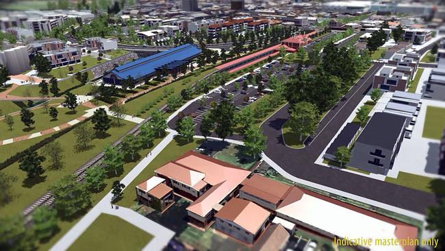 The planned railway parklands project for Toowoomba. Digital impression