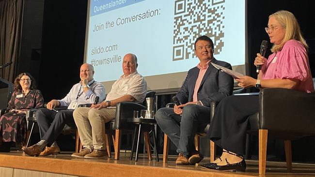 Panel discussion with EDQ’s Debbie McNamara, Townsville City Council's Paul Needham, State Development's Chris Aston, Coast2Bay Housing Group's Andrew Alvin and host Kristan Conlon at The Ville Resort-Casino. Picture: Leighton Smith.