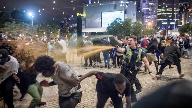 Police officers used pepper spray during the 2016 Moomba riots. Picture: Jake Nowakowski