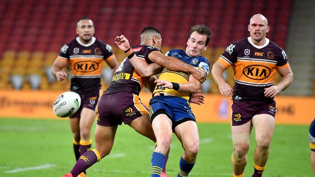 Tthe Brisbane Broncos take on the Parramatta Eels at Suncorp Stadium in Brisbane on Thursday. Picture: AAP