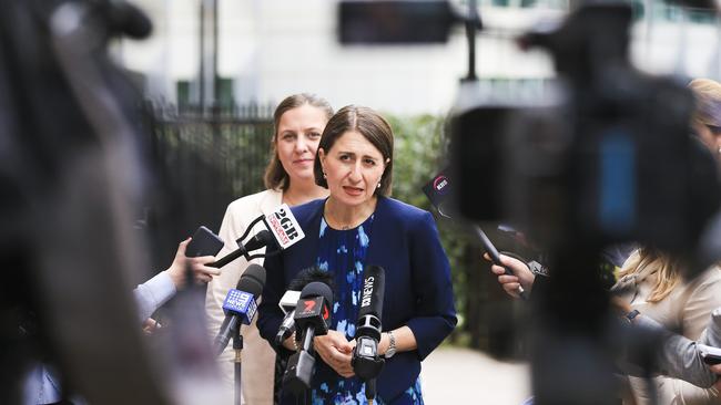 Gladys Berejiklian campaigns at Liverpool Hospital. Picture: Dylan Robinson