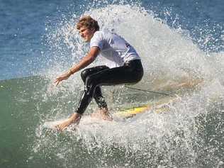 Mitch Surman in the open men’s final of the Hayden Winter Longboard Classic at Alexandra Headland. Picture: Brett Wortman