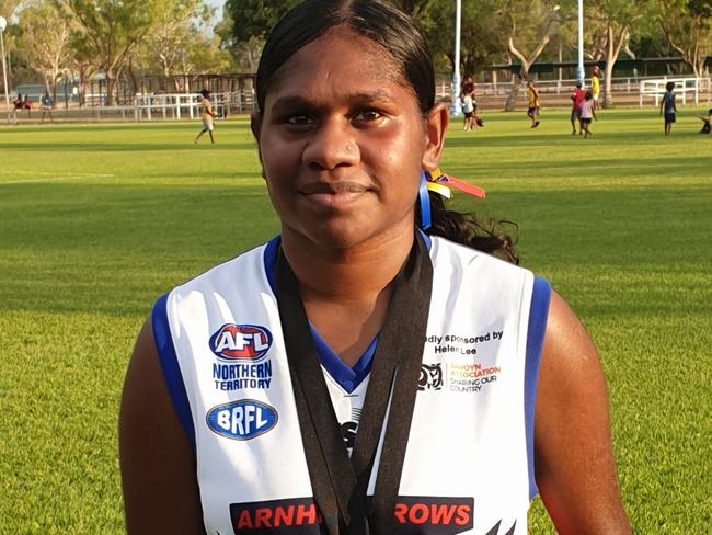 Ashanti Bush has a big career in front of her after a best on ground performance for the Arnhem Crows in yesterday's BRFL women's grand final. Picture: Grey Morris