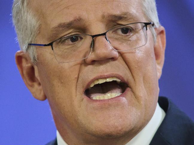 CANBERRA, AUSTRALIA - FEBRUARY 01: Prime Minister Scott Morrison speaks about his management of the pandemic at the National Press Club on February 01, 2022 in Canberra, Australia. (Photo by Rohan Thomson/Getty Images)