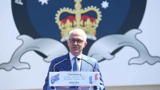 Malcolm Turnbull speaks during a visit to Naval Group shipyard in Cherbourg in July last year. Pic: Kym Smith