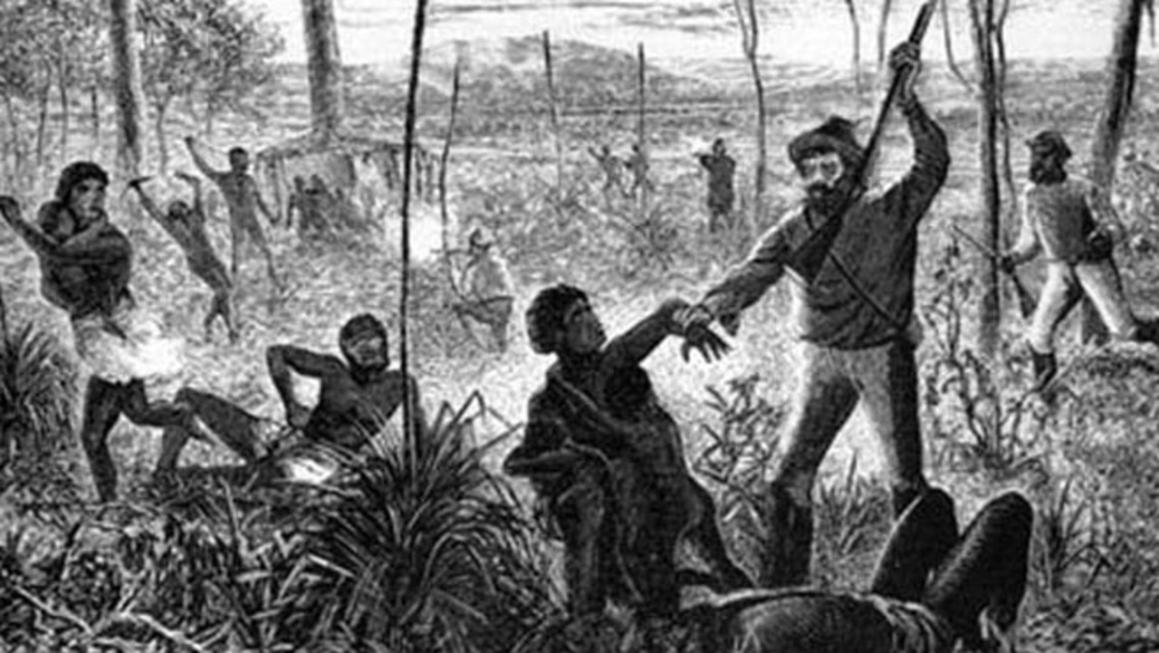 An image depicting the violence against Aborigines killed in massacres during the white settlement.