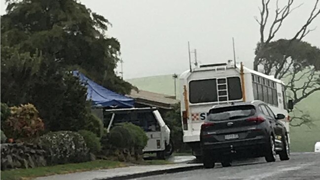 Tasmania Police and SES at the scene of Mr Medcraft's alleged murder, March 29, 2020. Picture: Helen Kempton