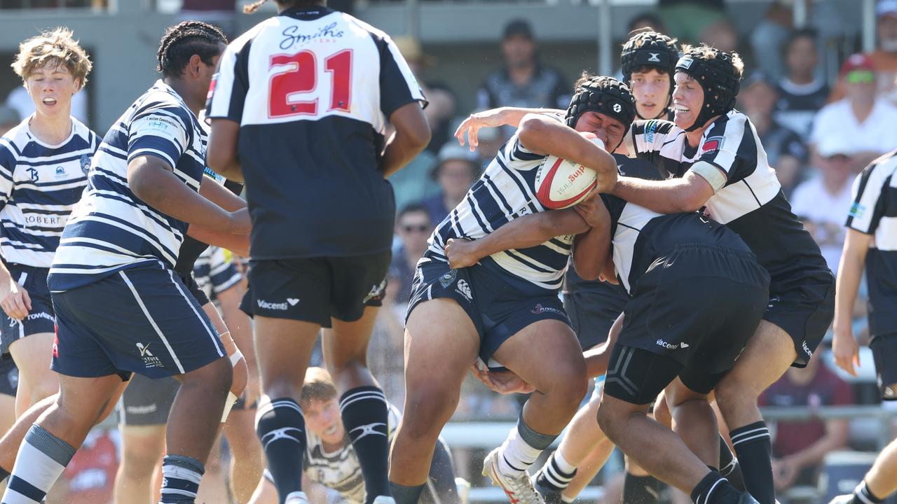 Action from the Under 16 Brisbane junior rugby league grand final between Brothers and Souths at Norman Park. Picture Lachie Millard