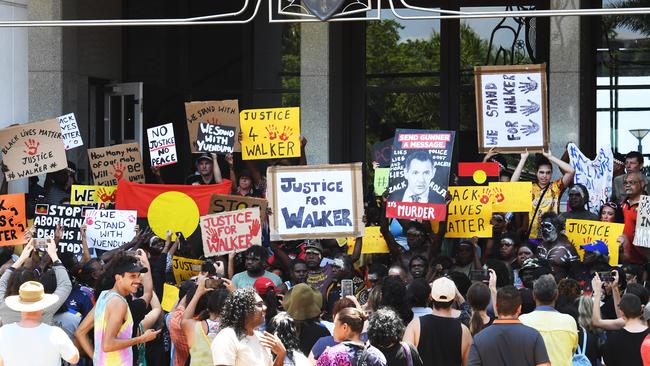 Protesters gather at Parliament House over the shooting death of Kumanjayi Walker in Yuendumu. Picture: Katrina Bridgeford