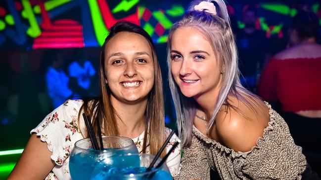 Rhiannon Tangredi and Ashleigh Gillett at Retros for Gold Coast Bulletin Night Spotting photos. Picture. Pedro Freitas