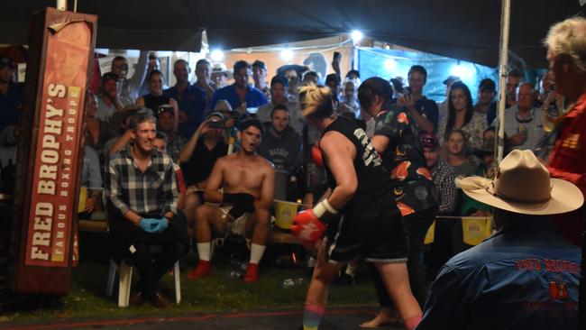 Rockhampton's own Torin O'Brien in the ring at the Fred Brophy Boxing Troupe at Beef Australia at Rocky Sports Club.