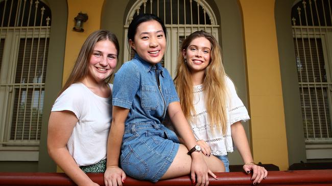 Claire Fidler 17, Emily Yu 17, Sophie Sheppard 17 were among Brisbane Girls Grammar School 2019 Year 12 cohort which had the highest proportion of OP 1-5 results in north Brisbane. Photo: Adam Head