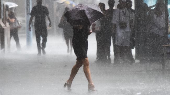 Autumn storm hits Adelaide city centre. Picture: Bernard Humphreys