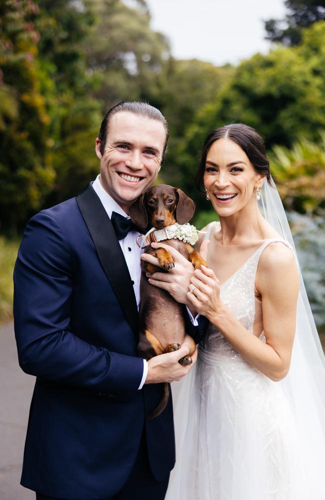 Hayley Martin and Thomas McGuane on their wedding day with Audrey. Picture: Mimo Weddings