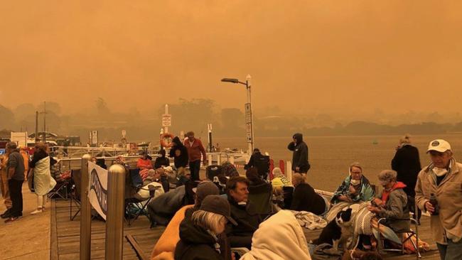 People escape the fires at Mallacoota on Tuesday. Picture: Instagram