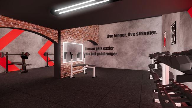 Iron Industry gym concept designs for the former Mars Bar site in Adelaide. Picture: SOKO Design Studio