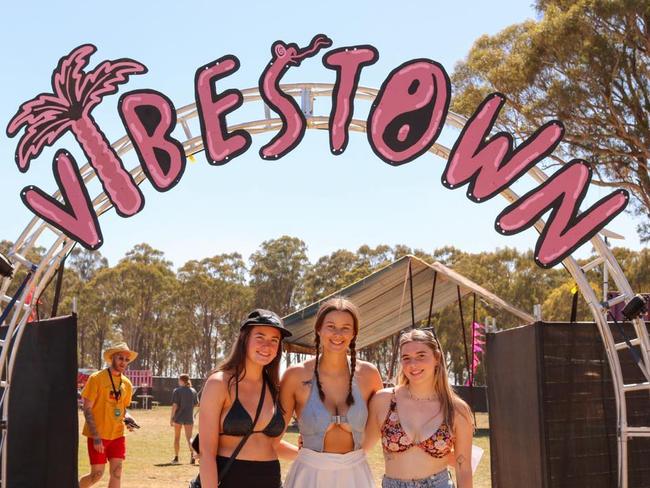 Party in the Paddock 2024. Merryn Browne of Burnie, Asha Porteus of Smithton, and Morgan Biggar of Somerset. Picture: Stephanie Dalton