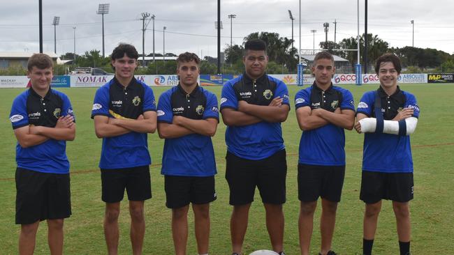 Tom Kelly (L), Bailey Anderson, Jai Ison, Frank Crowley, Ty Ison and Noah Levitz were a part of the Croc to Cane Toads carnival premiership. Picture: Matthew Forrest