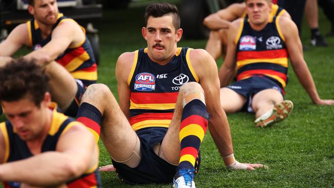 Dejected Adelaide Crows captain Taylor Walker on the final siren after losing to the Richmond Tigers in the 2017 AFL Grand Final at the MCG. Picture. Phil Hillyard