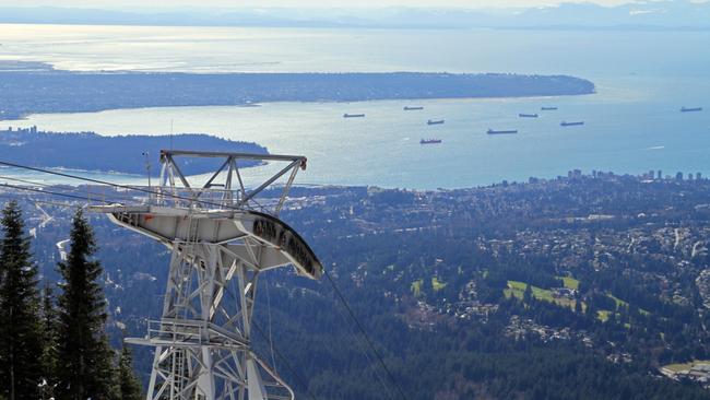 Looking down at the city of Vancouver — The Grouse Mountain cable car