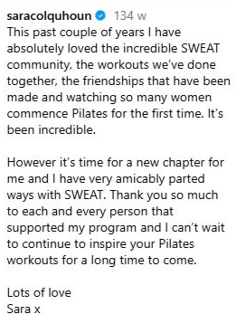 Sara Colqihoun also made an announcement she was leaving on Instagram. Picture: Instagram/SaraColquhoun
