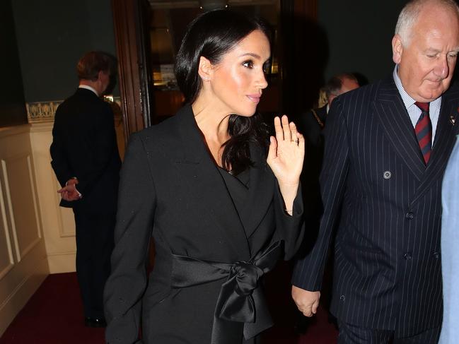 Meghan’s baby bump was barely visible, as she wore a black coat. Picture: Chris Jackson/Getty Images