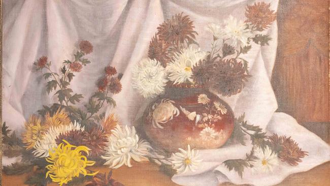 Chrysanthemums, by Sir Hans Heysen, was given as a wedding gift by the painter to his nephew Eric and his wife Maisy. Picture: NCA NewsWire / Morgan Sette