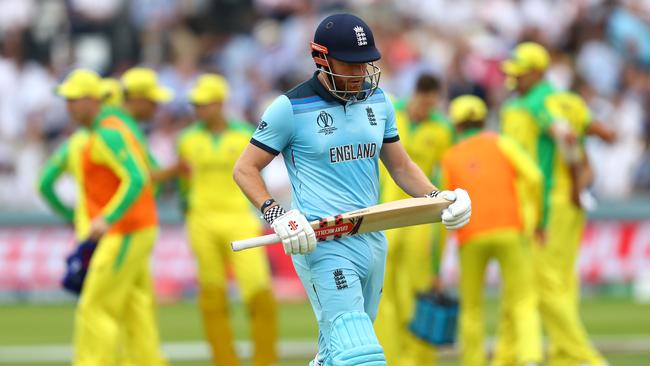 Jonny Bairstow heads back to the pavilion after being dismissed during the recent clash with Australia. Picture: Getty Images