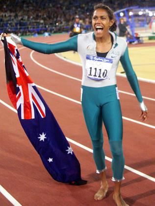 Cathy Freeman after winning the women’s 400m final race at Sydney Olympic Games on September 25, 2000.