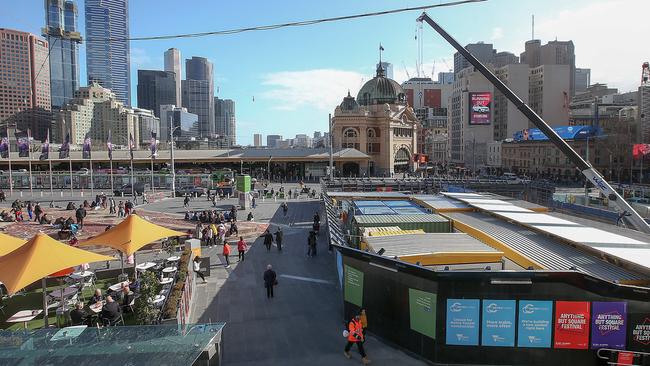 Melbourne’s Metro Tunnel work at Federation Square. Picture: Ian Currie