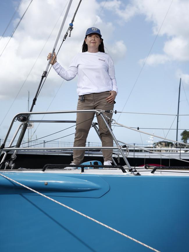 Natasha Parker on board Antipodes at the Cruising Yacht Club of Australia in Darling Point. Picture: Richard Dobson