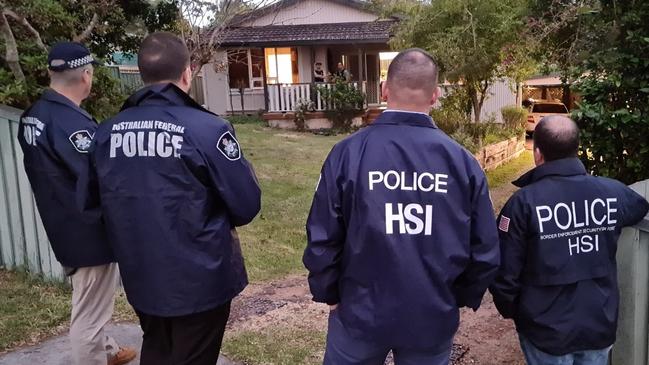 Australian Federal Police, with officers from US Homeland Security Investigations (HSI) at a house in Alkoomie Ave, Forestville in October 2020 where a 68-year-old man was arrested for importing 552 kilograms of cocaine from Brazil. Picture: AFP