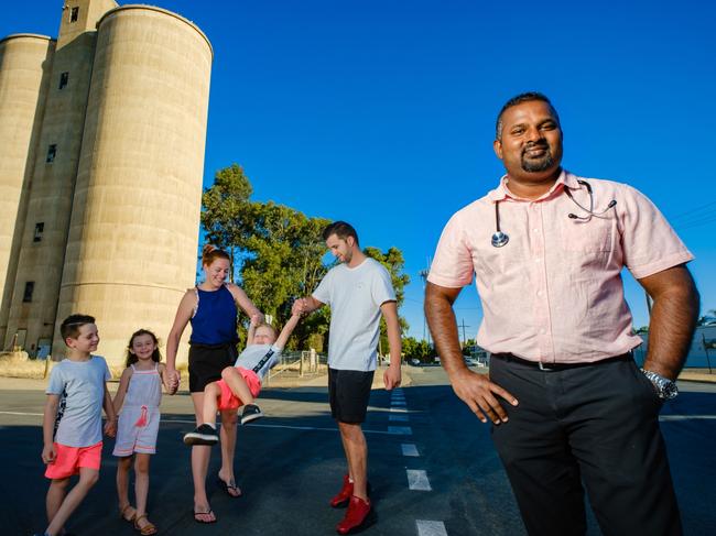 Dr Don Yapa with some of his patients Bentley Boncaldo-Fyfe, 2, Sadie Boncaldo-Fyfe, 5, and Tyenan Boncaldo-Fyfe, 6. Picture: Supplied