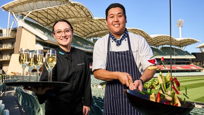 Food and beverage team member Ali Pope and chef Truong Nguyen at Adelaide Oval. Picture: Matt Loxton