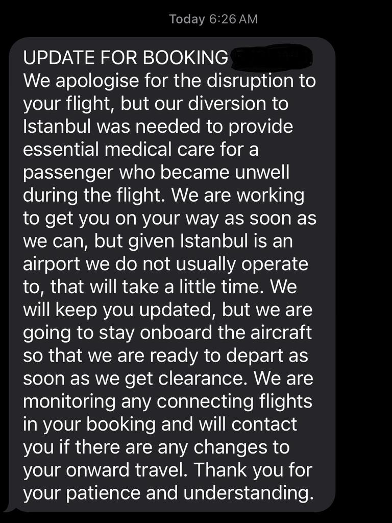 A text sent by Qantas. Pictures: Supplied