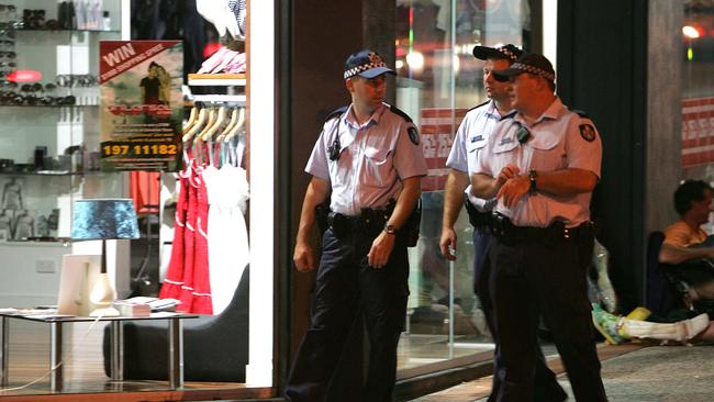 Police patrol Brunswick st in Fortitude Valley just after midnight. The night-life mecca had among the most crimes in Brisbane last year.