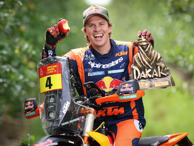 Dakar champion Daniel ‘Chucky’ Sanders at his Yarra Valley home and family apple orchard. Picture: David Caird