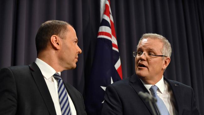 Prime Minister Scott Morrison and deputy Liberal leader Josh Frydenberg. The PM must cut through with voters. Picture: Saeed Khan/AFP