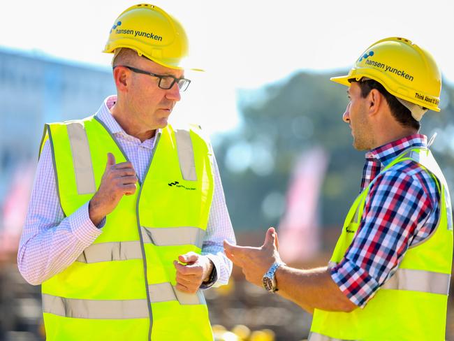 Mr McMaster with Vanja Krumpacik at the construction site in Rooty Hill. Picture: Angelo Velardo